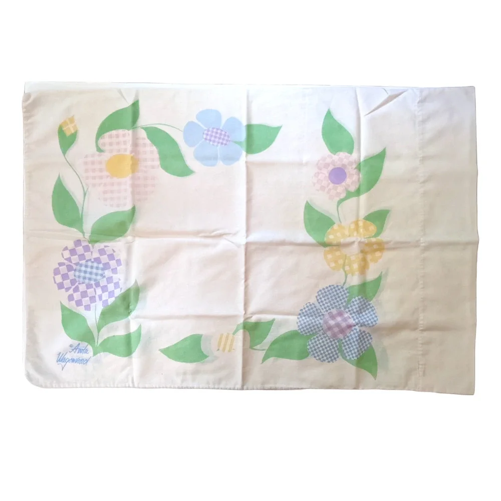 Vintage 70s Pillowcase, Anita Wagenvoord Patchwork Floral Design, Floral Bedding